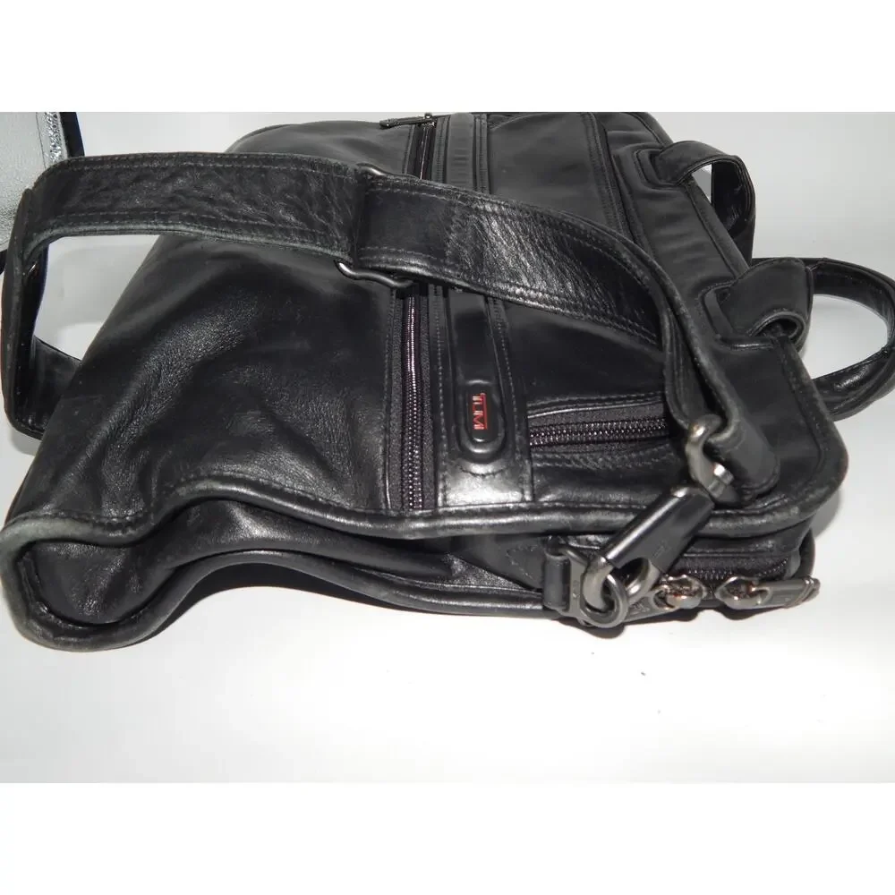 Tumi Briefcase Travel Business Black Leather Luggage w/ Shoulder Strap